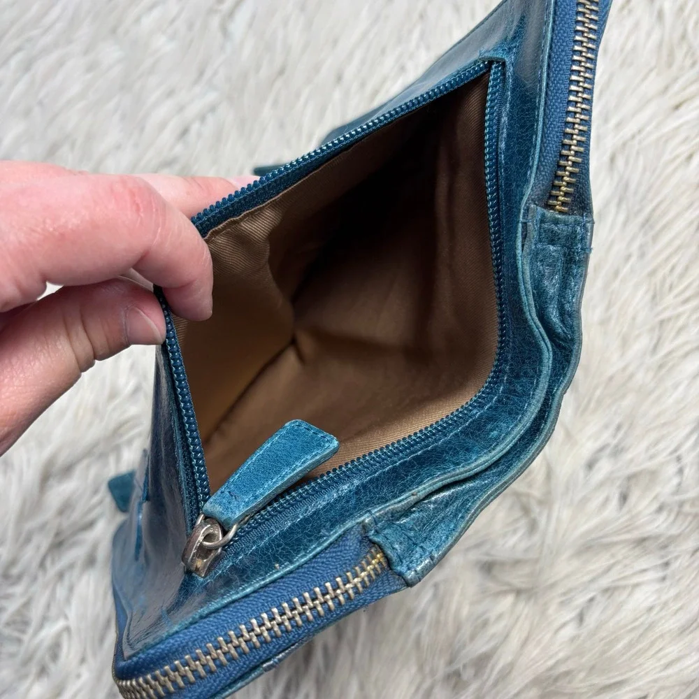 Tano Teal Distressed Leather Boi-Fold Wallet Clutch Card Organizer Boho Artsy